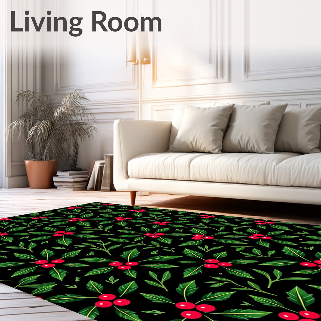 Festive Red Berry Leaf Arrangement Rug