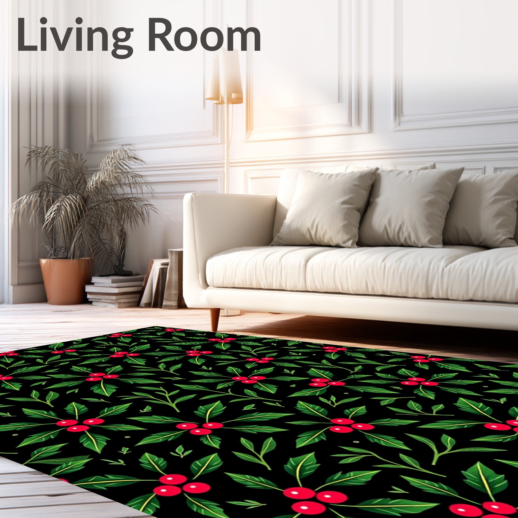 Festive Red Berry Leaf Arrangement Rug