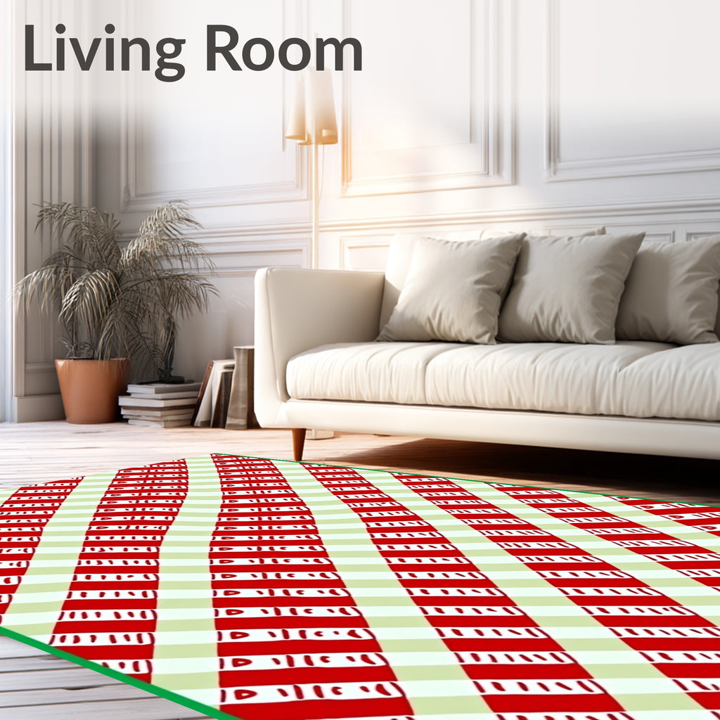 Red Green Striped Diagonal Gingham Rug