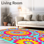 Bright Pink Yellow Floral Mandala Rug