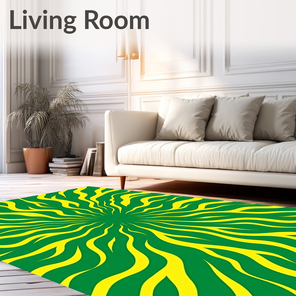 Radiant Green Yellow Sunburst Swirl Rug