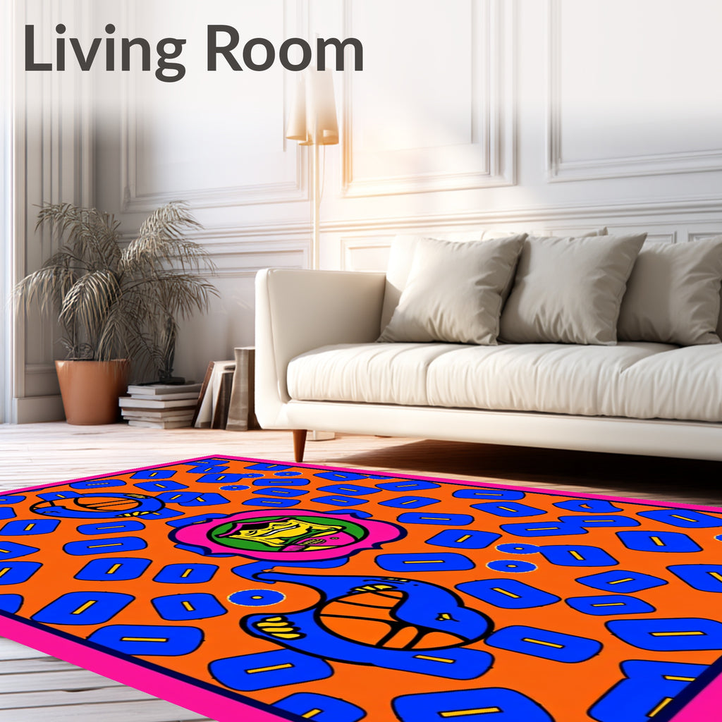 Vibrant Blue Abstract Figures Orange Rug
