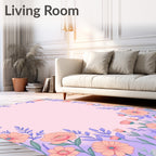 Pastel Peach Floral Border Meadow Rug