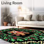 Whimsical Christmas Bear Holly Garland Rug
