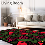 Cardinal Birds Red Berries Evergreen Rug