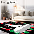 Festive Red Green Penguin Snowflakes Ornaments Rug