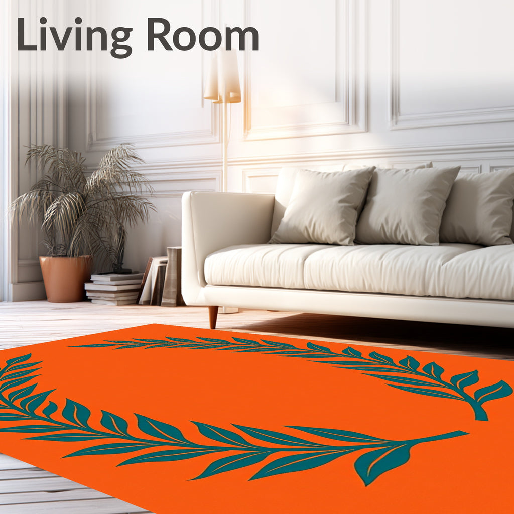 Orange Teal Laurel Wreath Accent Rug