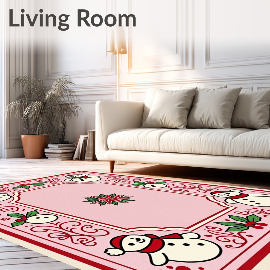 Pink Snowman And Holly Holiday Rug
