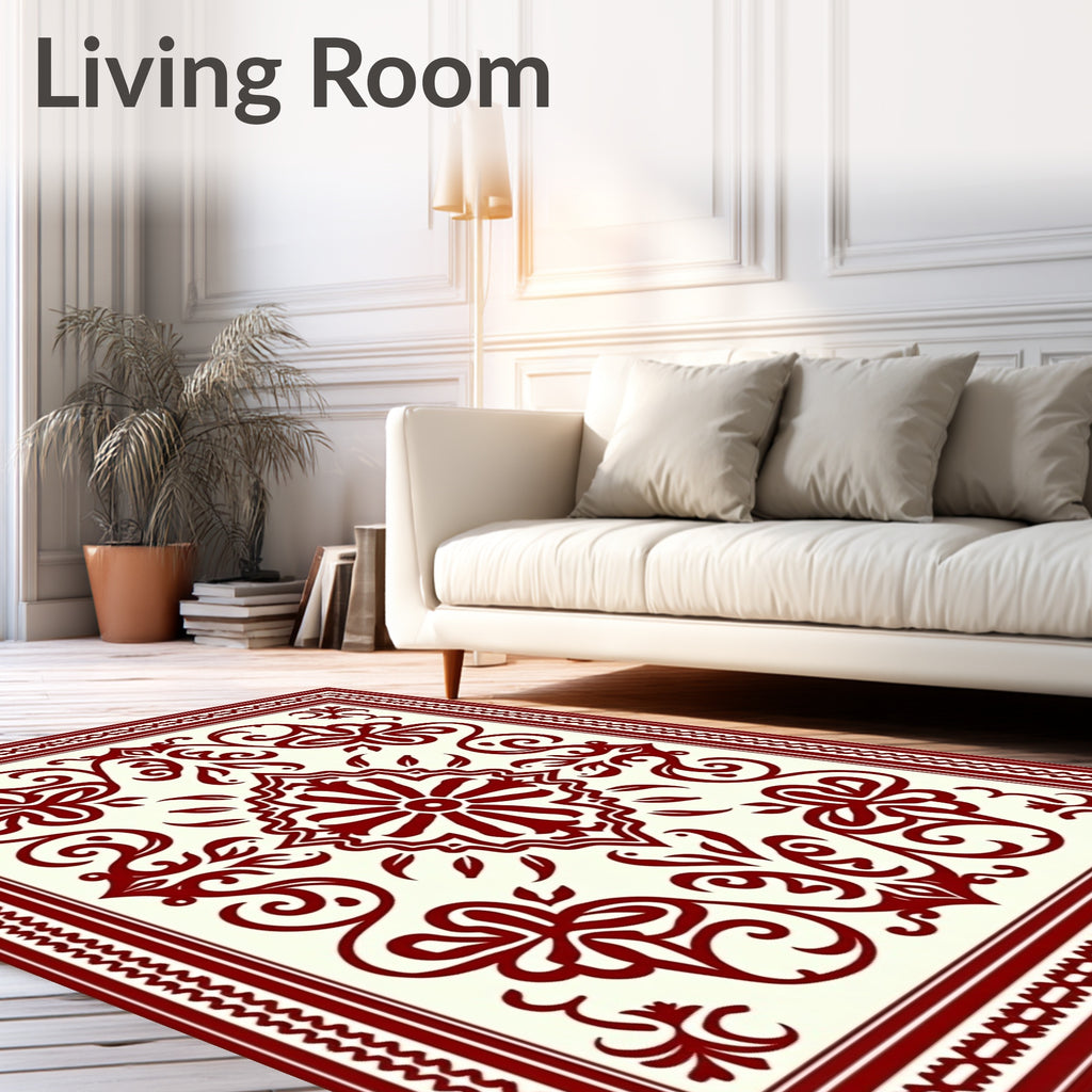 Crimson Colonial Scroll Flower Rug