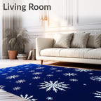 Deep Blue White Snowflake Scatter Rug