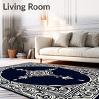 Navy Cream Scrollwork Oval Medallion Rug