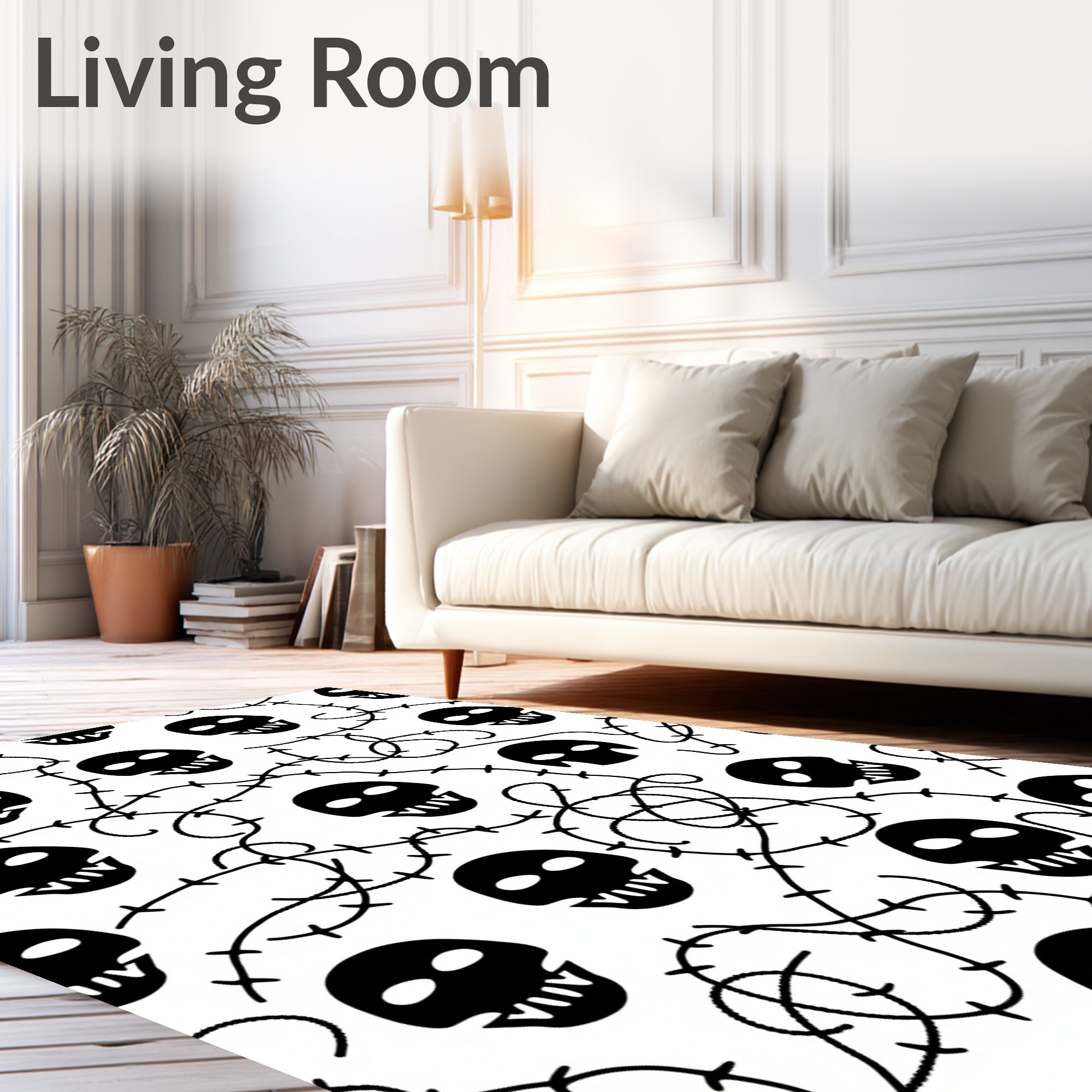 Monochromatic Skull Vine Repeat Rug