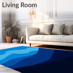 Deep Blue Layered Mountain Landscape Rug