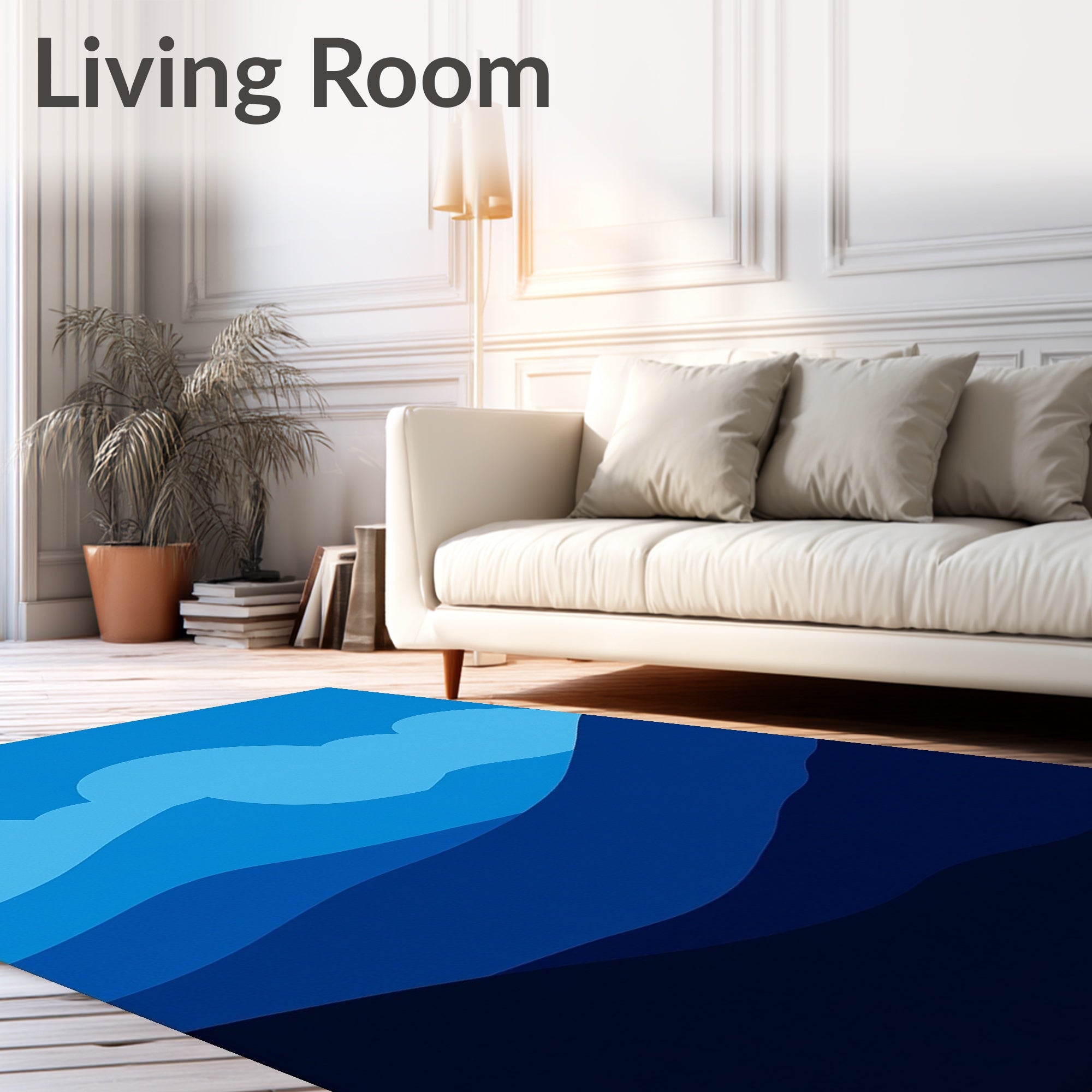 Deep Blue Layered Mountain Landscape Rug