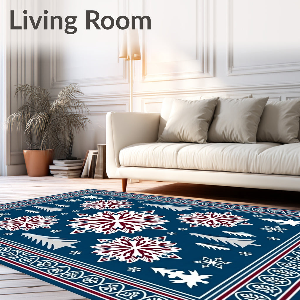 Winter Snowflake Forest Scene Rug