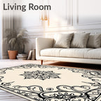 Black Floral Medallion Corner Frame Rug