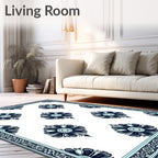 Deep Blue Floral Frame Medallion Rug