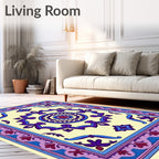 Cream Purple Blue Floral Medallion Rug