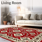 Crimson Damask Floral Border Rug