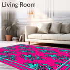 Vibrant Pink Turquoise Damask Scroll Rug