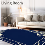 Navy Blue Cream Ornamental Frame Rug