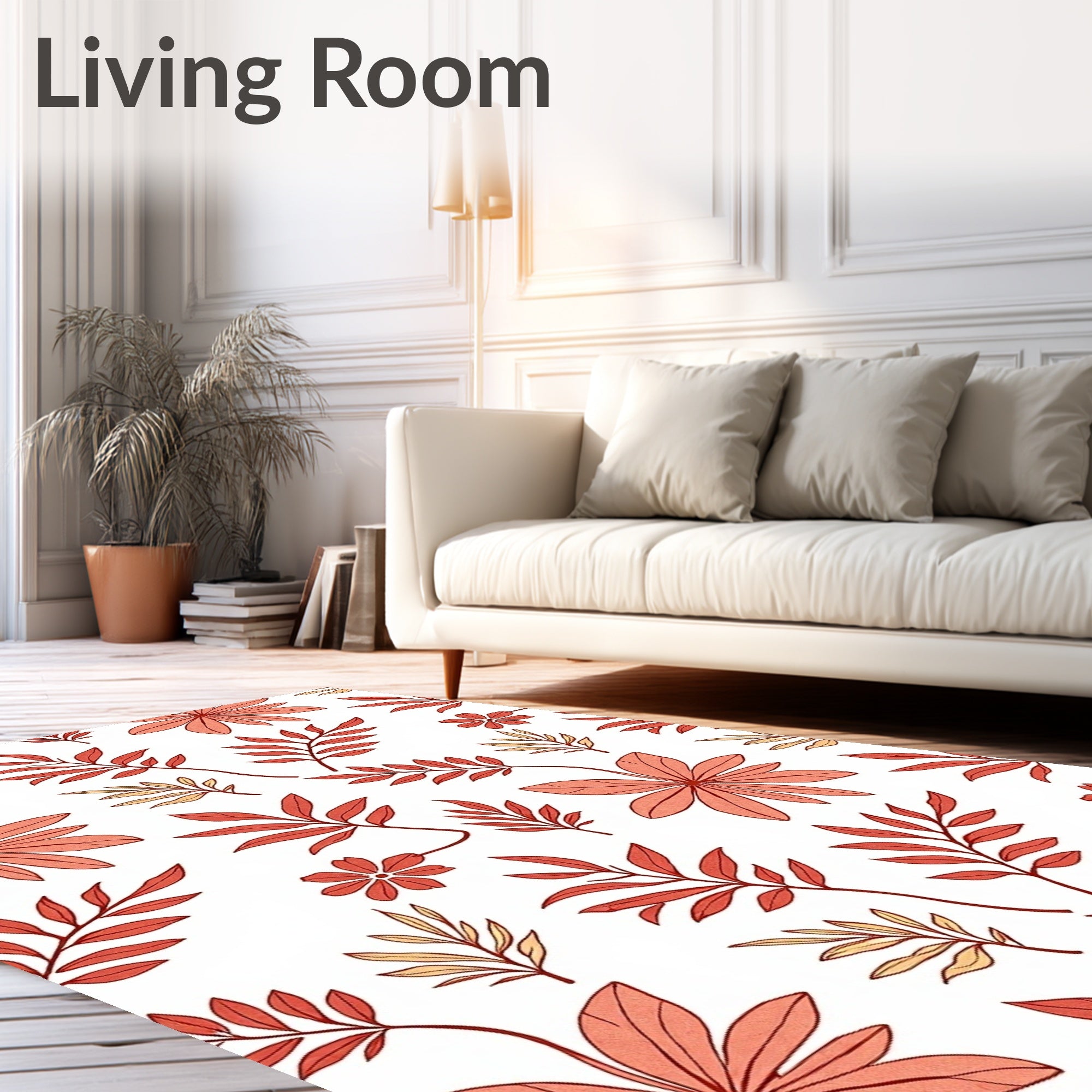 Coral Foliage With Yellow Accents Rug
