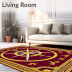Crimson Gold Sword Compass Emblem Rug
