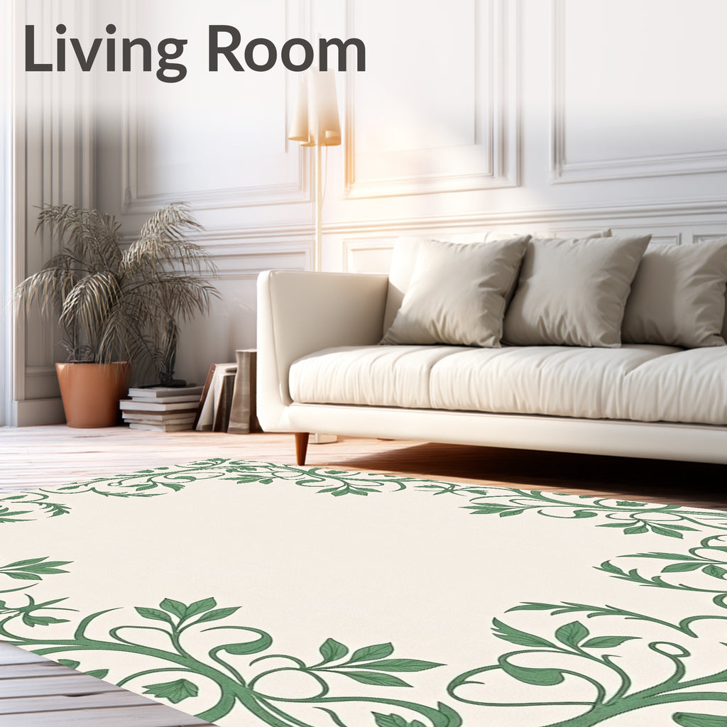 Elegant Green Vine Border Rug