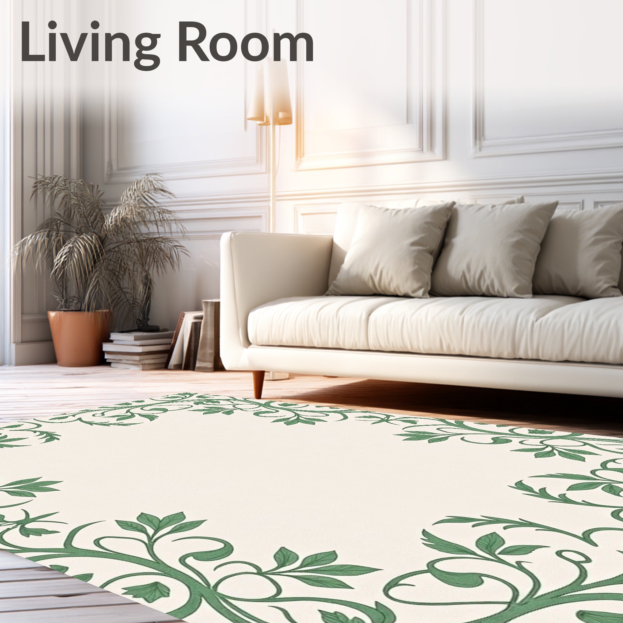 Elegant Green Vine Border Rug