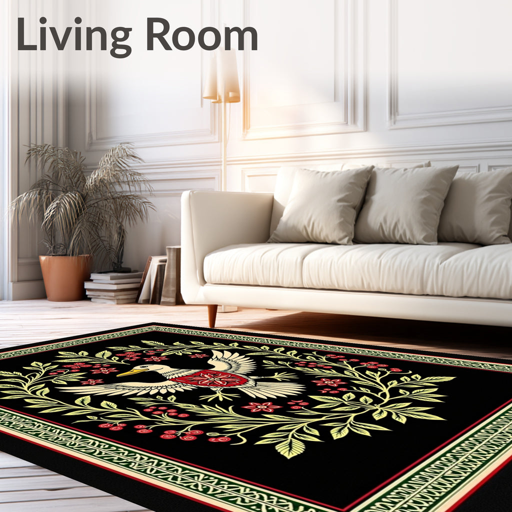 Whimsical Duck Floral Laurel Frame Rug