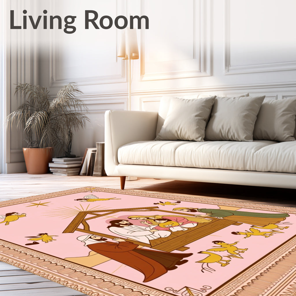 Pink Nativity Scene with Angels and Star Rug