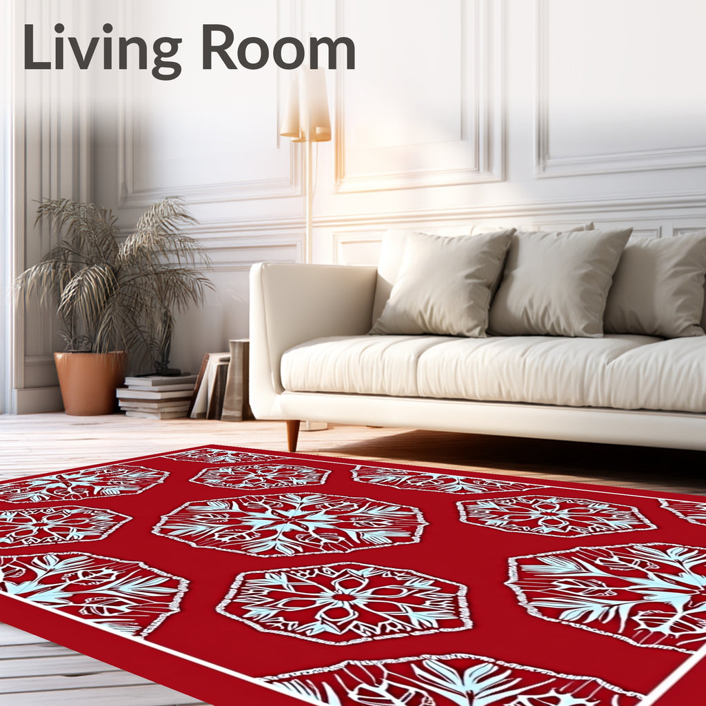 Crimson Hexagonal Snowflake Medallion Rug