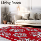 Crimson Hexagonal Snowflake Medallion Rug