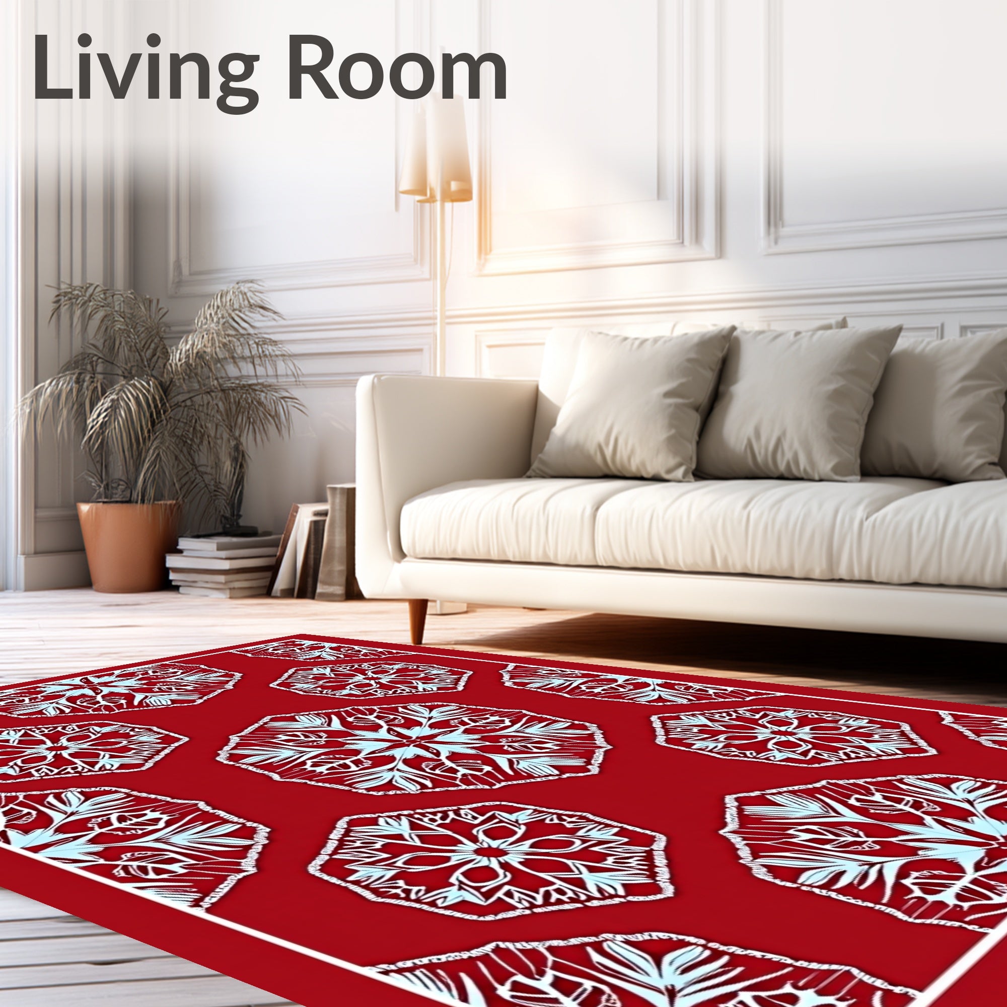 Crimson Hexagonal Snowflake Medallion Rug
