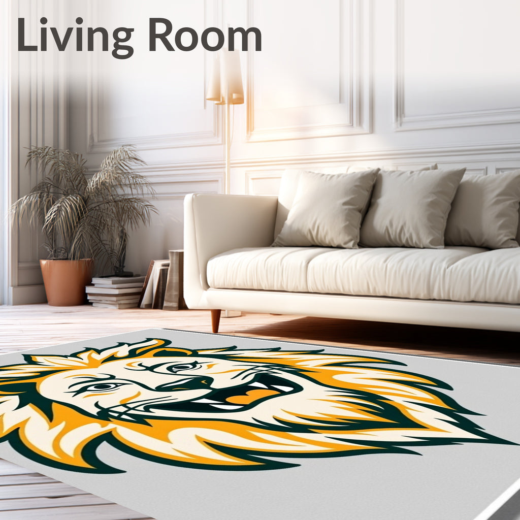 Bold Yellow Lion Roaring Graphic Rug