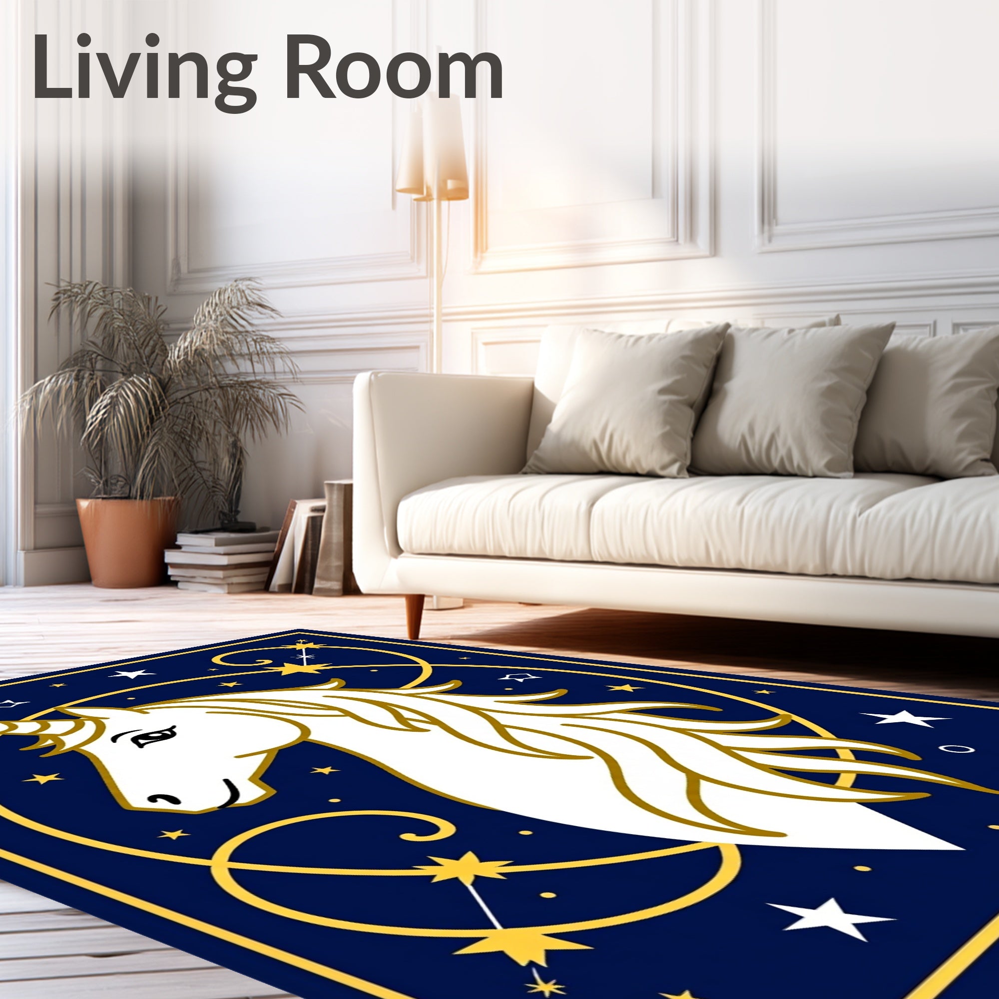 Celestial White Unicorn Gold Constellation Rug
