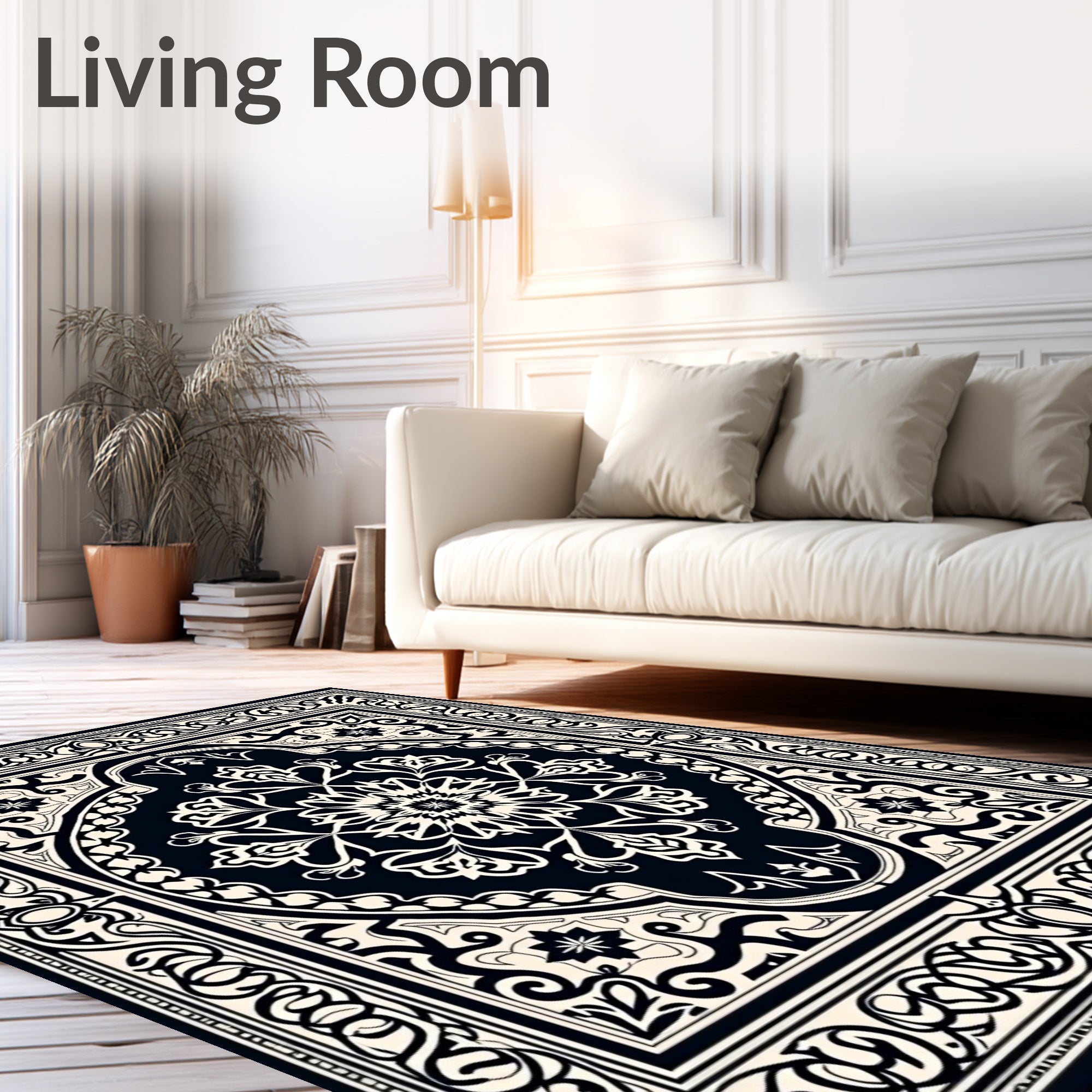 Classic Black Ivory Arabesque Medallion Rug