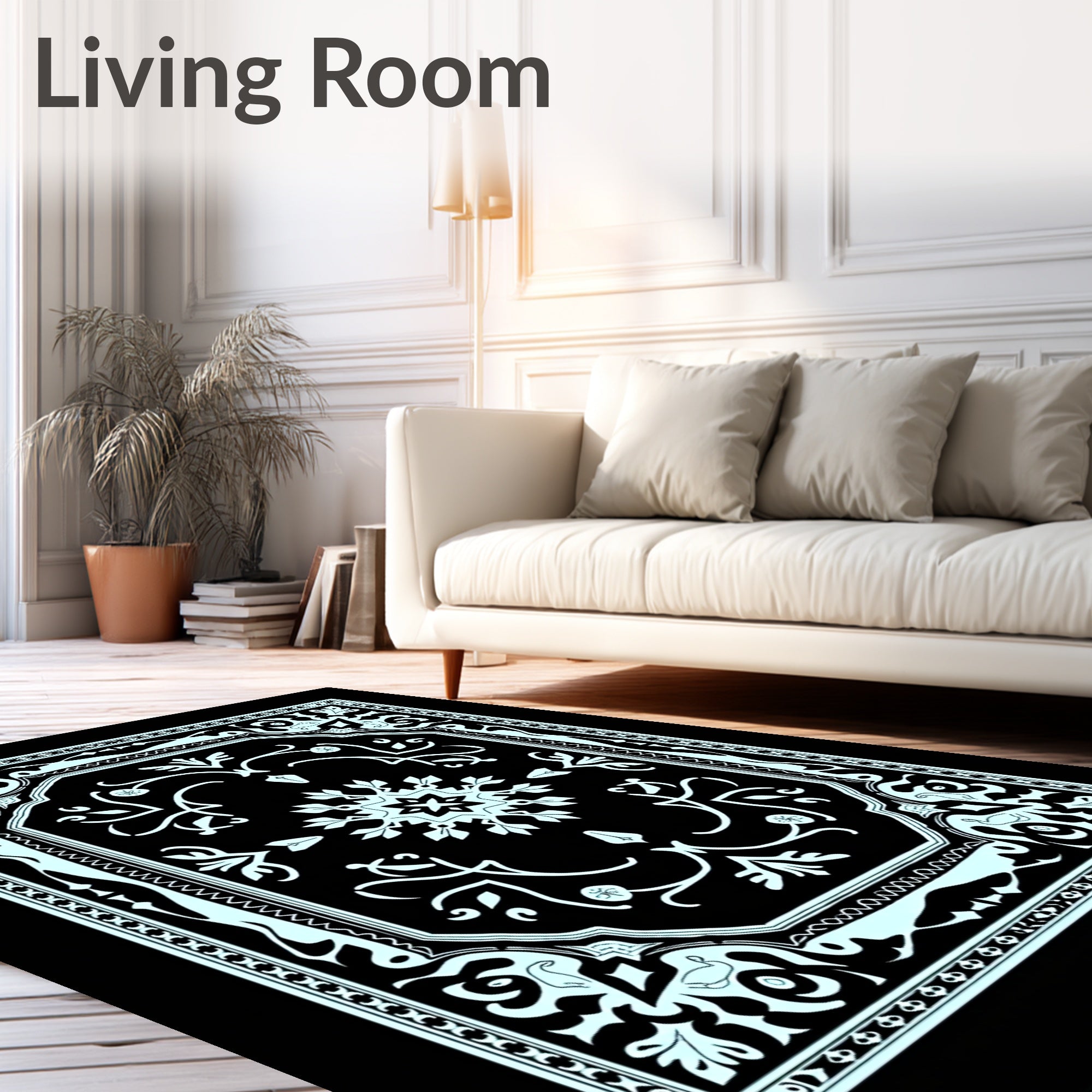 Pale Blue Ornamental Floral Medallion Rug