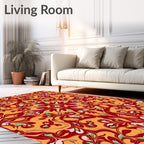 Crimson Gold Floral Swirl Rug