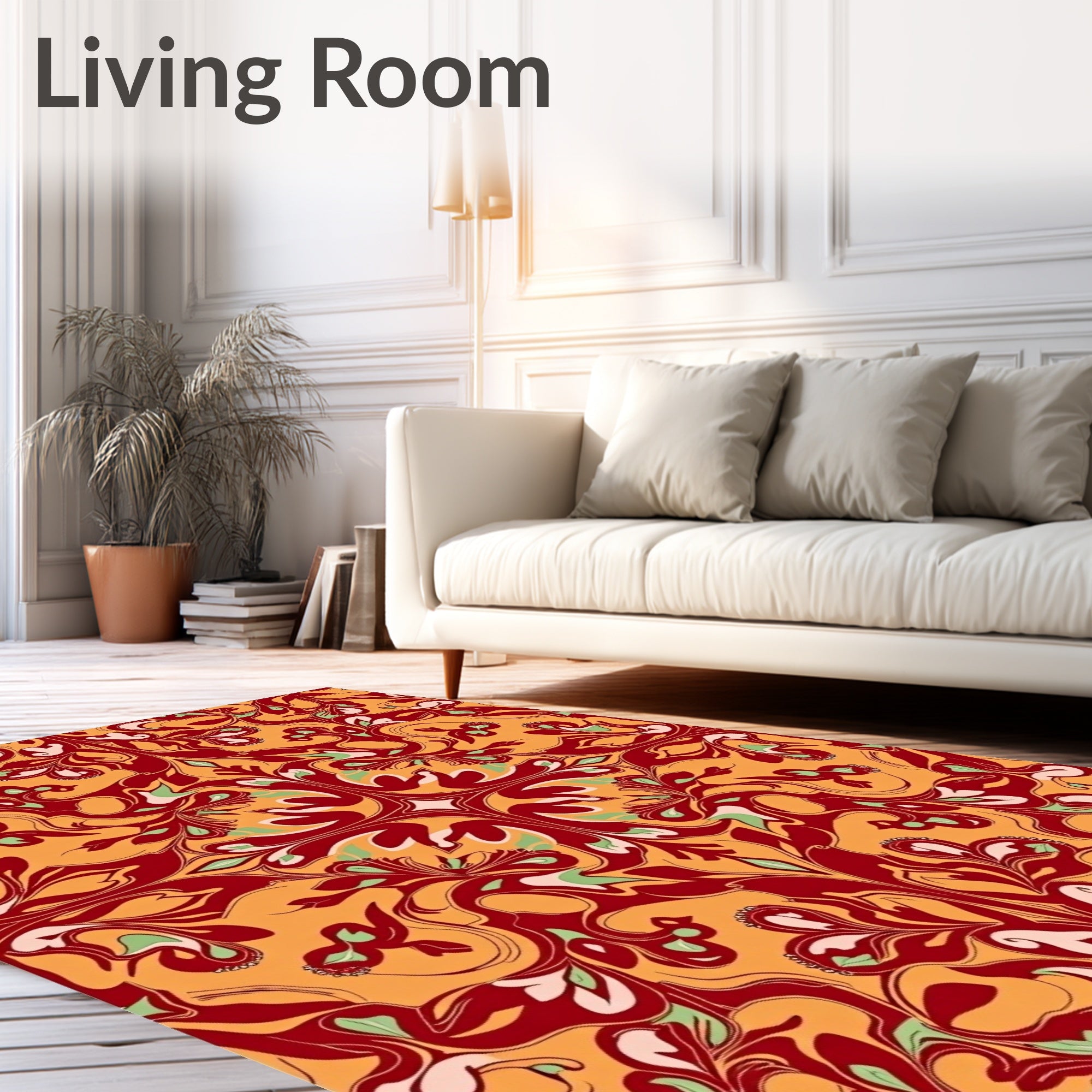 Crimson Gold Floral Swirl Rug