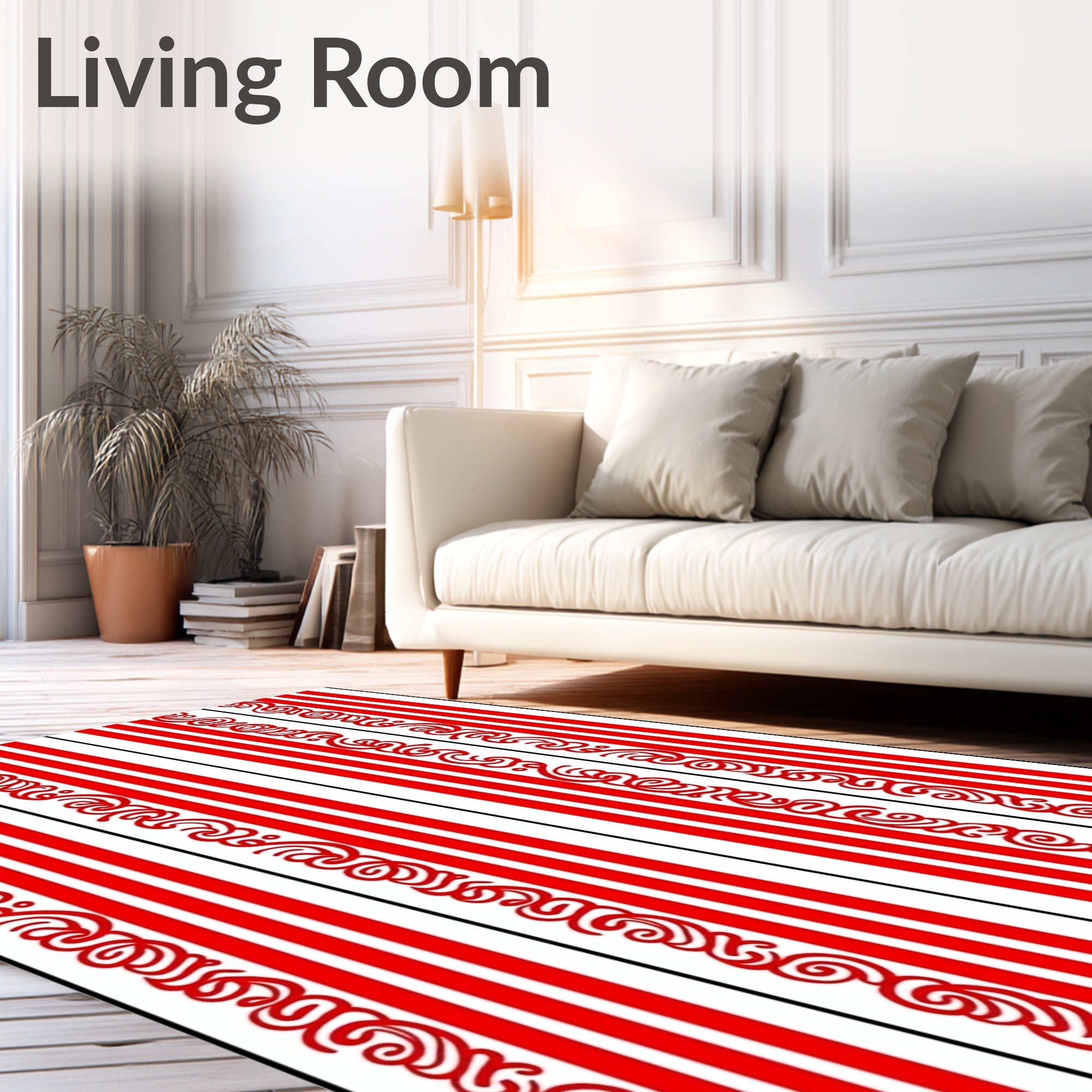 Bold Red Scroll Stripe Rug