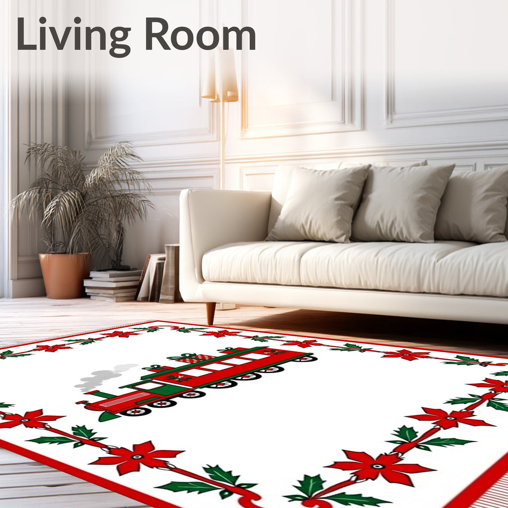 Red Green Poinsettia Train Border Rug