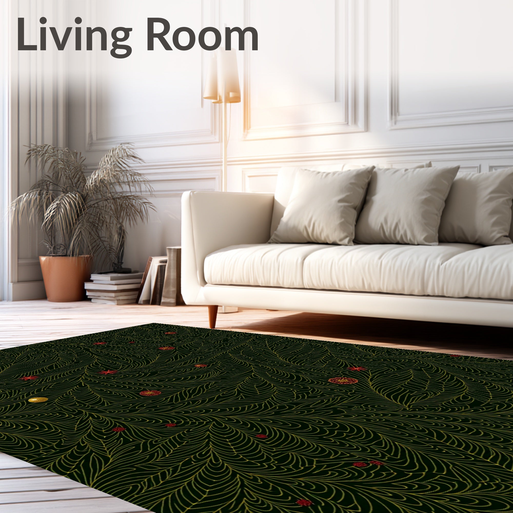 Black Gold Festive Leaf Ornaments Rug