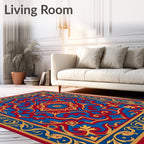 Classic Red Blue Golden Floral Medallion Rug