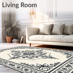 Dark Gray Scrollwork Medallion Cream Rug
