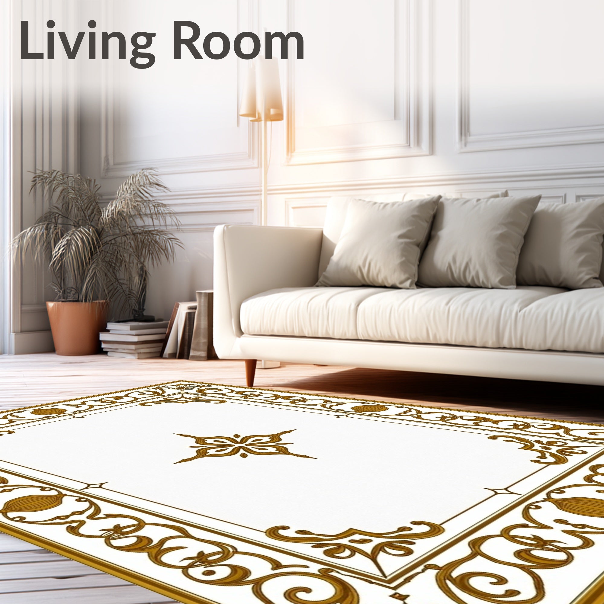 Golden Ornate Floral Medallion Rug
