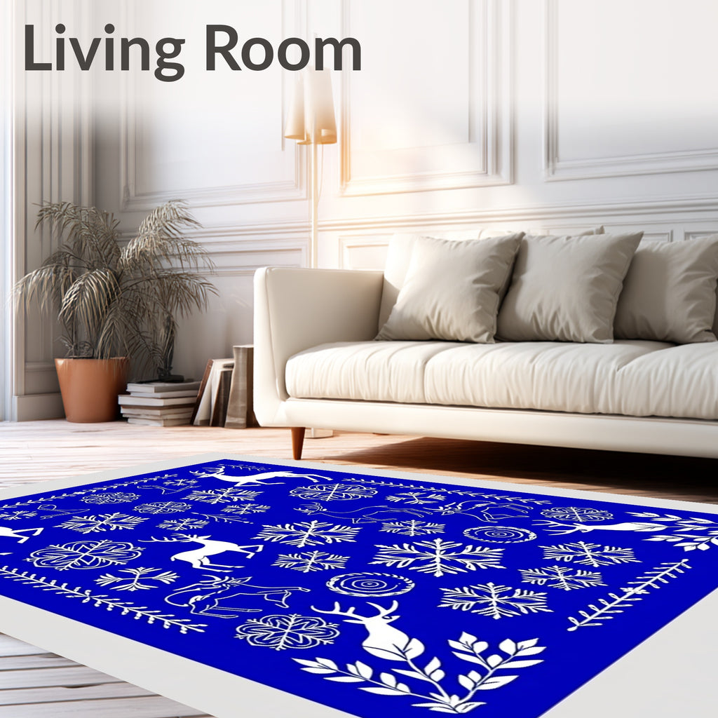 Winter Deer Snowflake Collage Rug