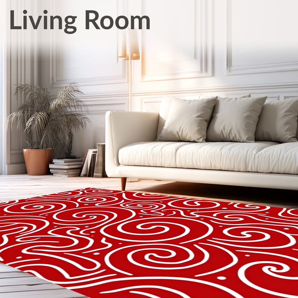 Crimson White Abstract Swirl Rug