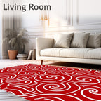 Crimson White Abstract Swirl Rug