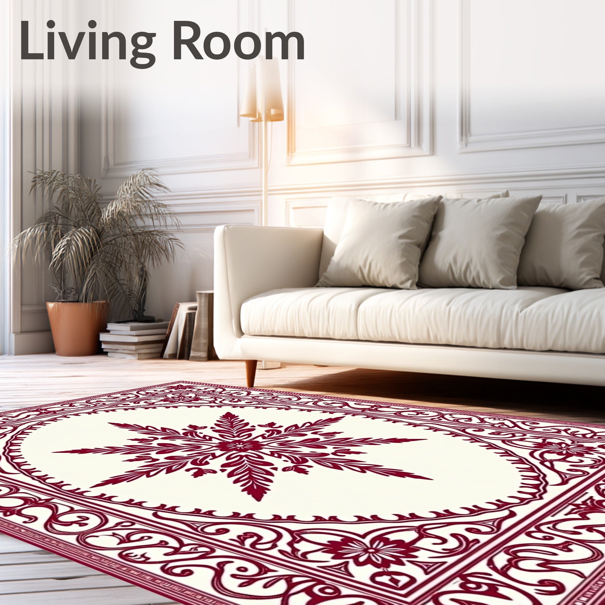 Crimson Floral Medallion Intricate Border Rug
